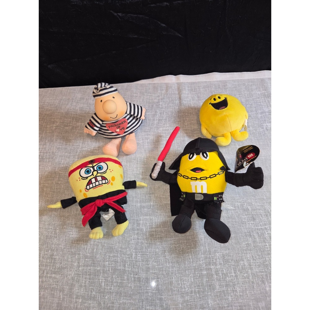 Lot of 4 Plush Toys M&M Darth Vader Star Wars SpongeBob Karate Ziggy Emoji